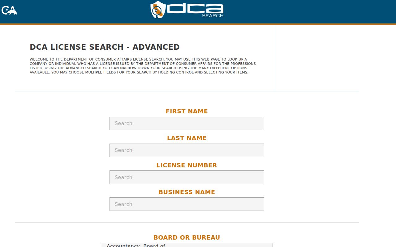 Hesperia people search through California professional license records