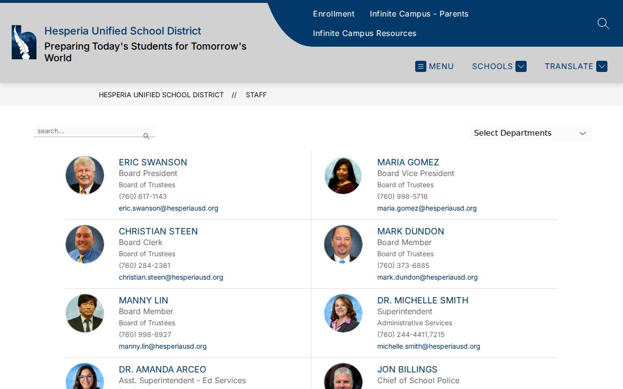 Hesperia people directories school district staff search