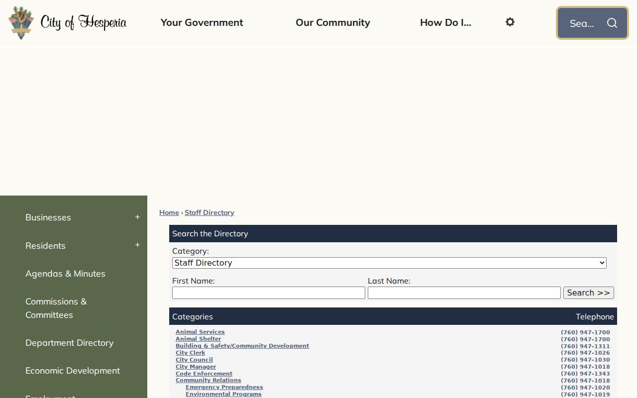 Hesperia people directories city staff search