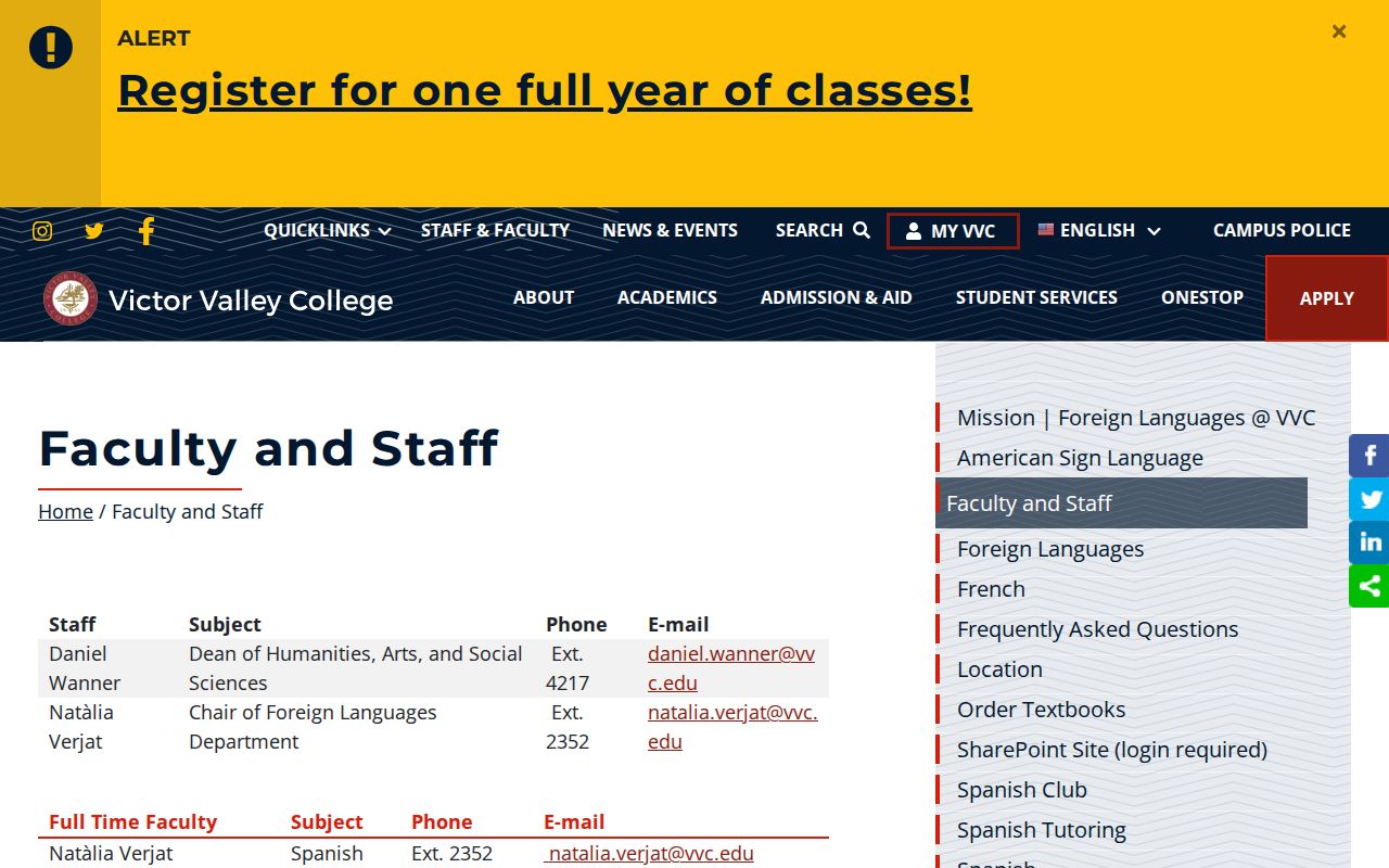 Hesperia people directories Victor Valley College staff listings