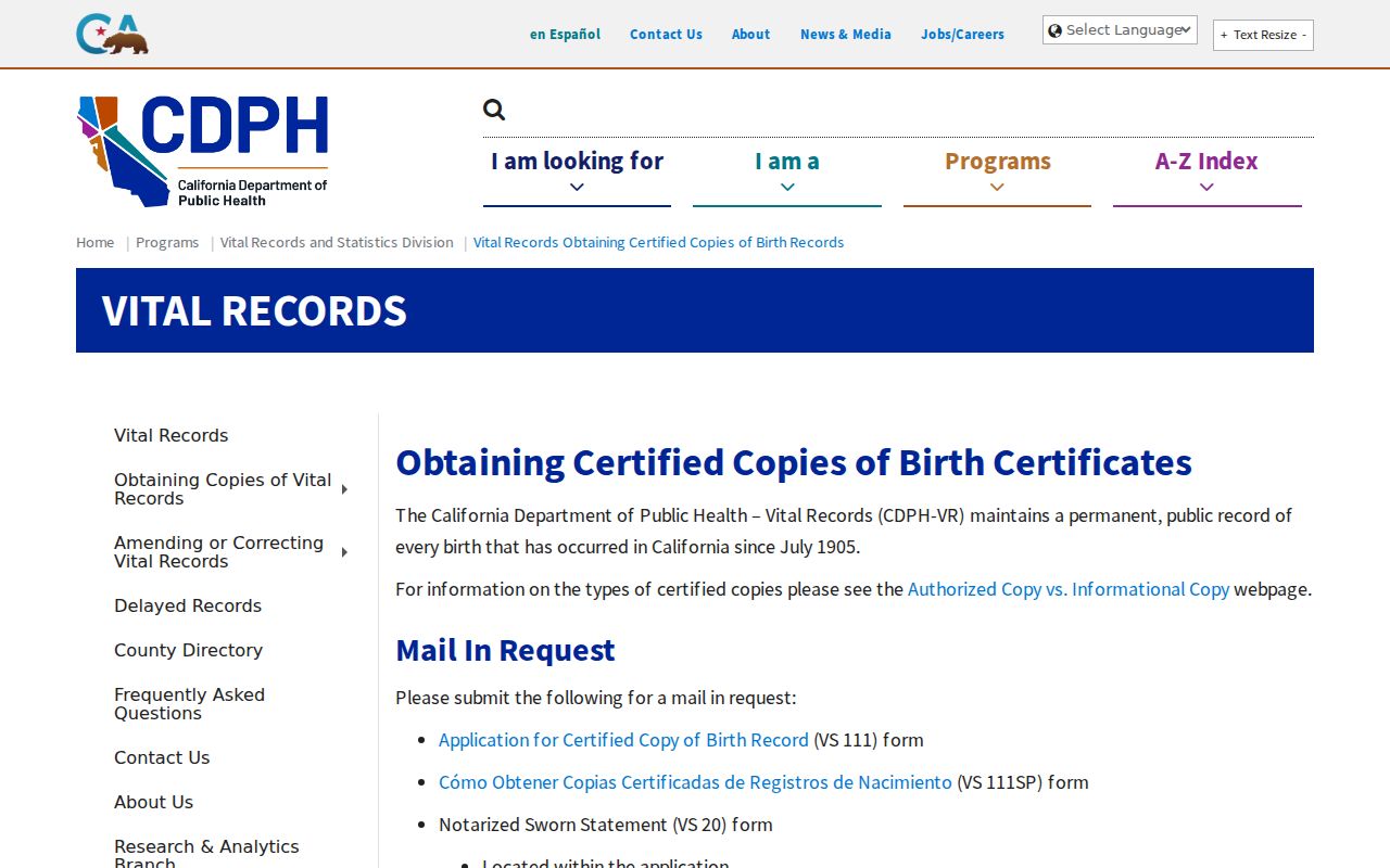 Hesperia public records CDPH birth certificate copy process