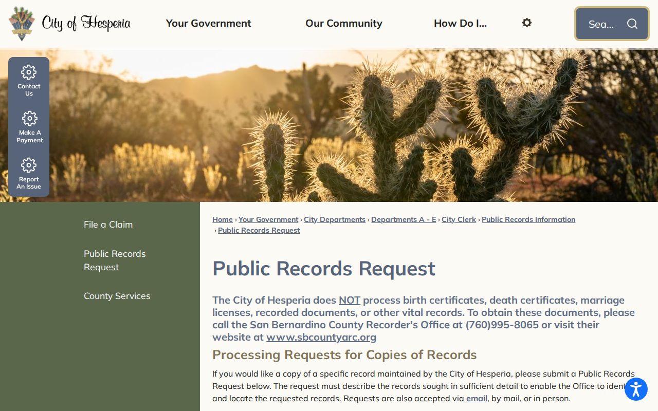 Hesperia public records request instructions and timeline