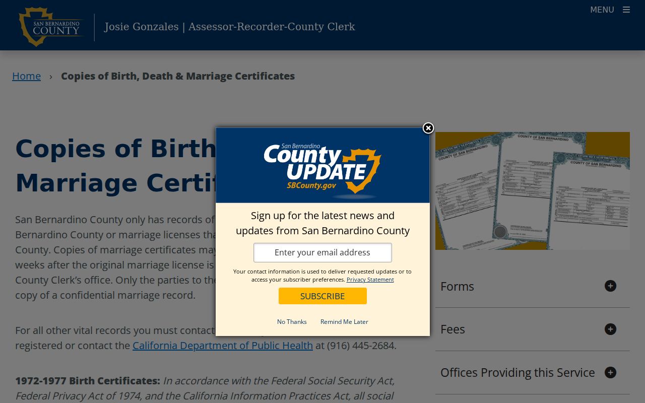 Hesperia public records county vital certificate applications