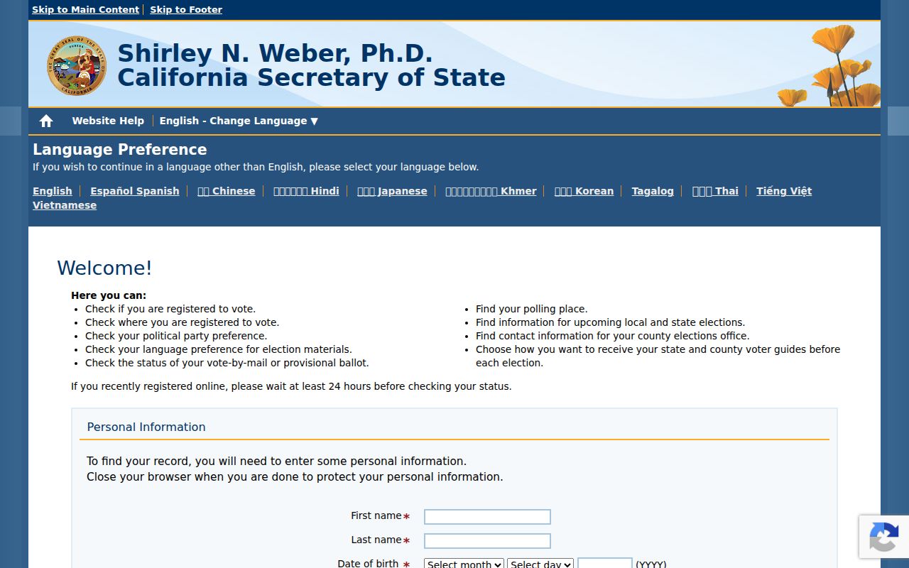 Hesperia voter registration status search from California